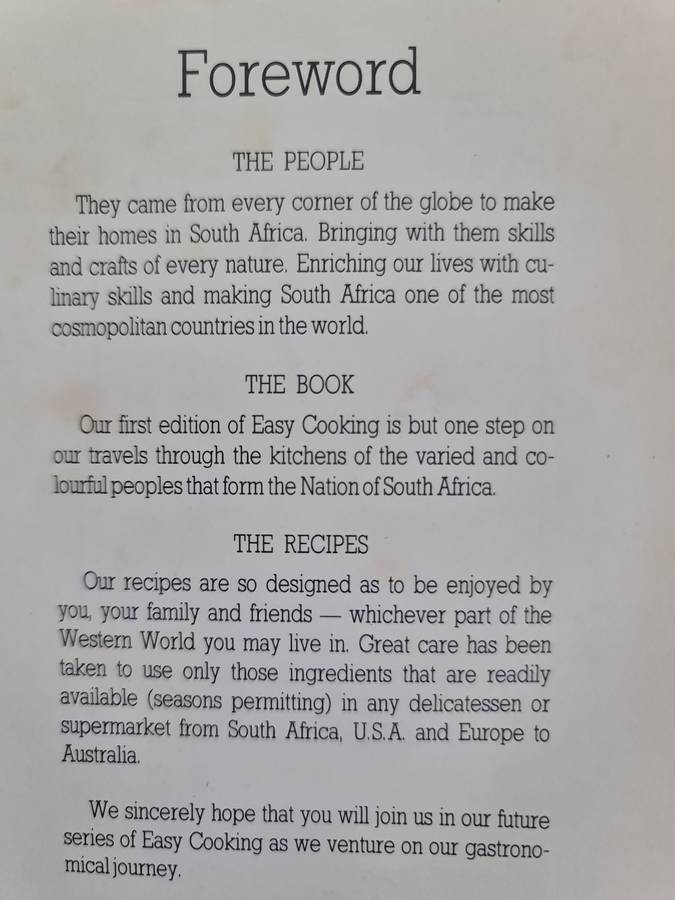 Book: Easy Cooking, The Dutch influence on South African cooking. Recipe book.