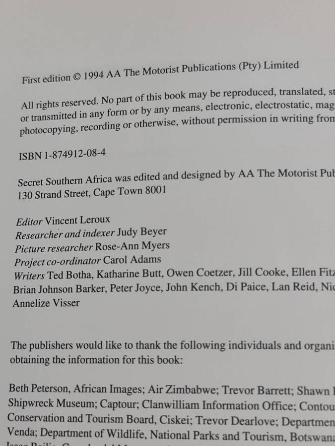 Book: Secret Southern Africa, Wonderful places you've probably never seen.