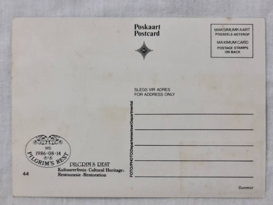 Postcard: Pilgrims Rest Kultuurerfenis/Cultural Heritage 1986-08-14