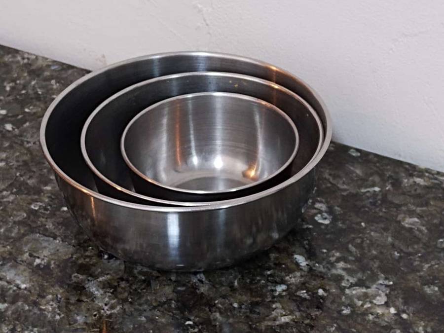 x3 Vintage stainless steel mixing Bowls