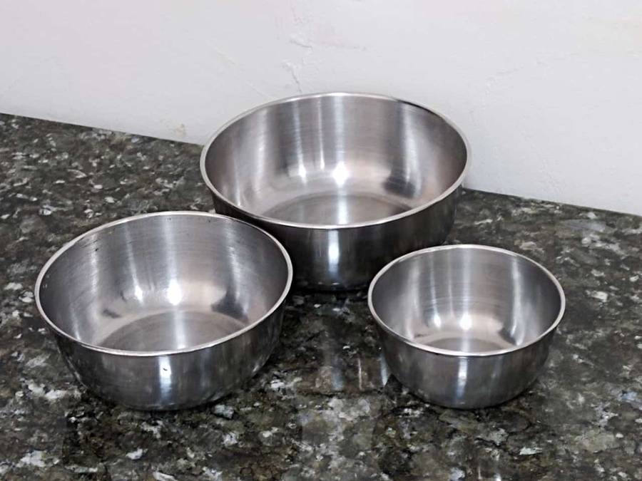 x3 Vintage stainless steel mixing Bowls