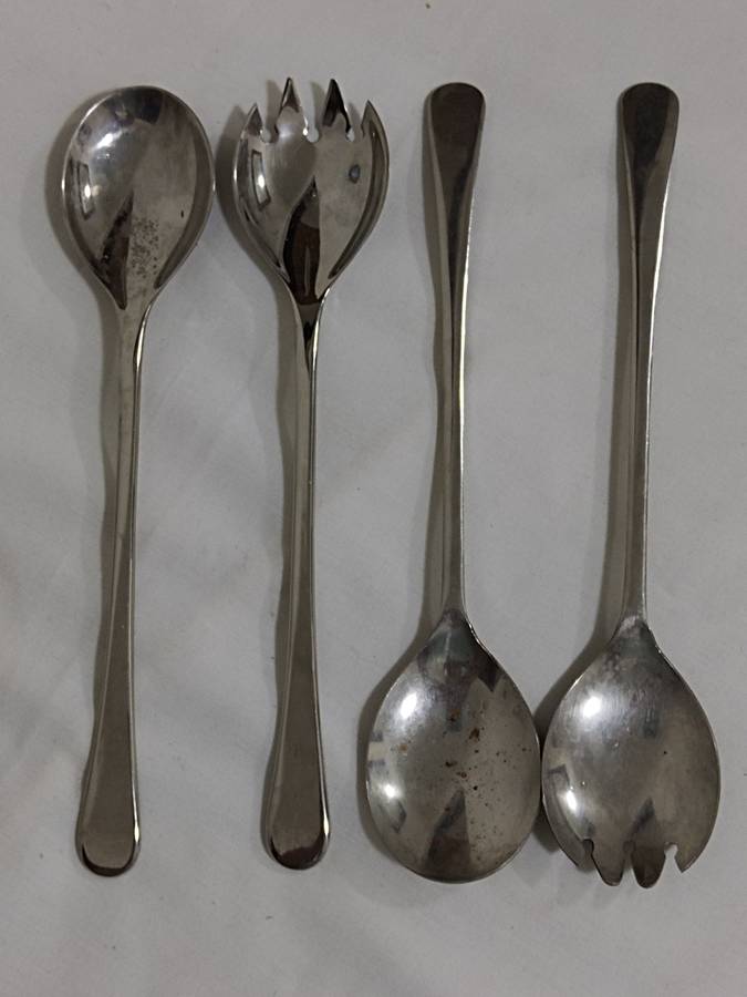 Two pairs of silver plated salad spoons