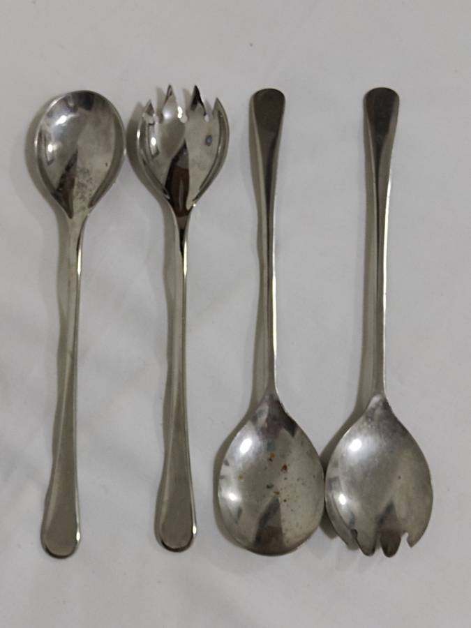 Two pairs of silver plated salad spoons