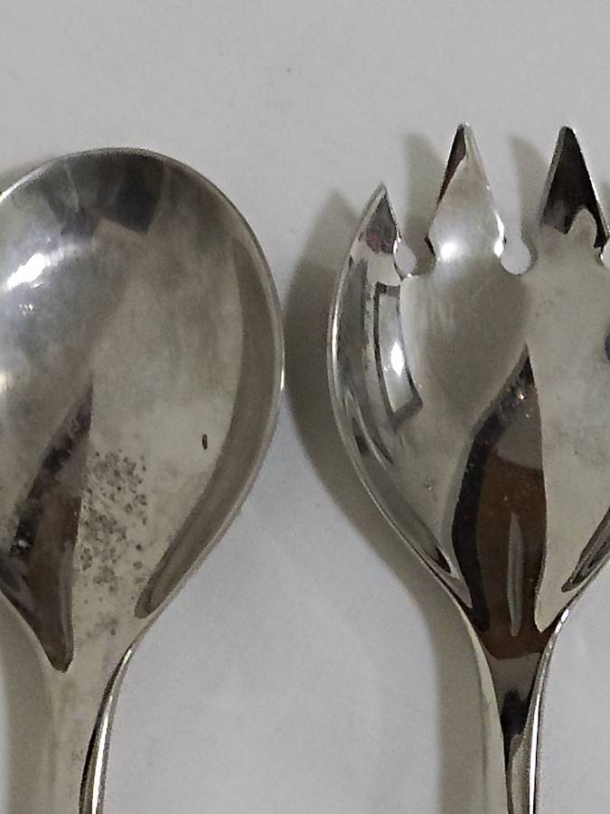 Two pairs of silver plated salad spoons