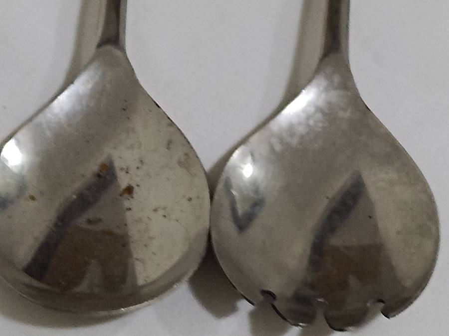 Two pairs of silver plated salad spoons