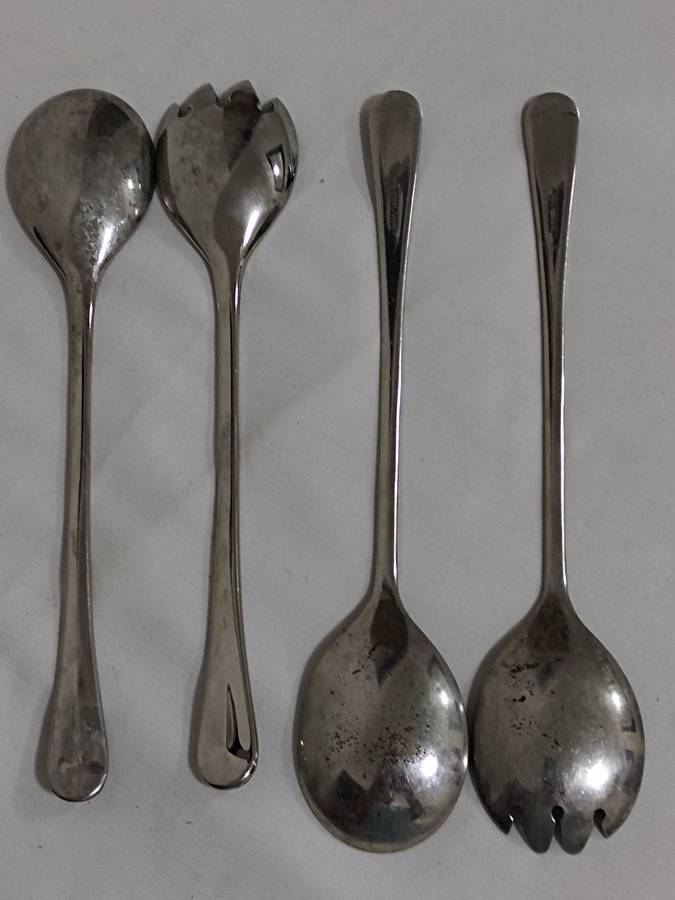 Two pairs of silver plated salad spoons