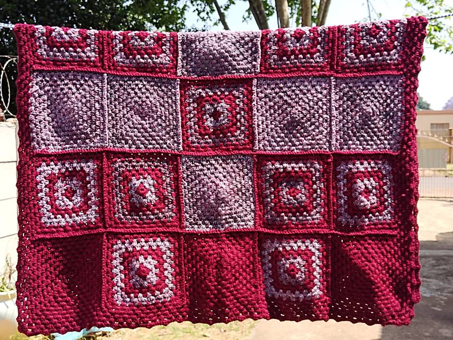 Small wine red crochet blanket