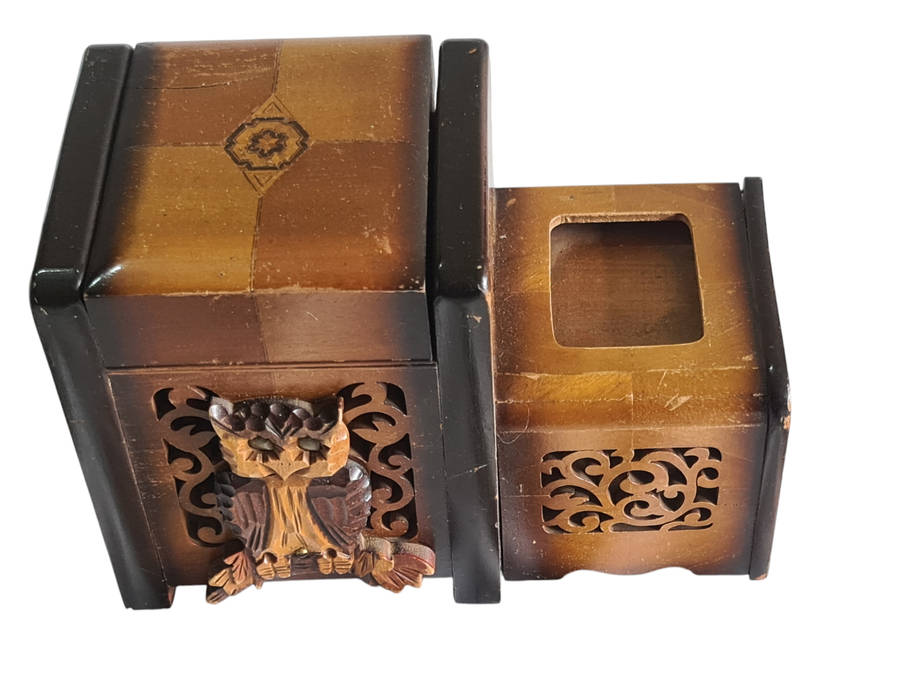 Occupied Japan Musical Owl Cigarette Dispenser, Ashtray
