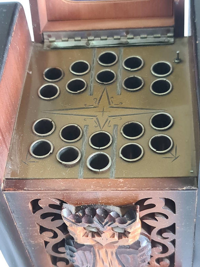 Occupied Japan Musical Owl Cigarette Dispenser, Ashtray