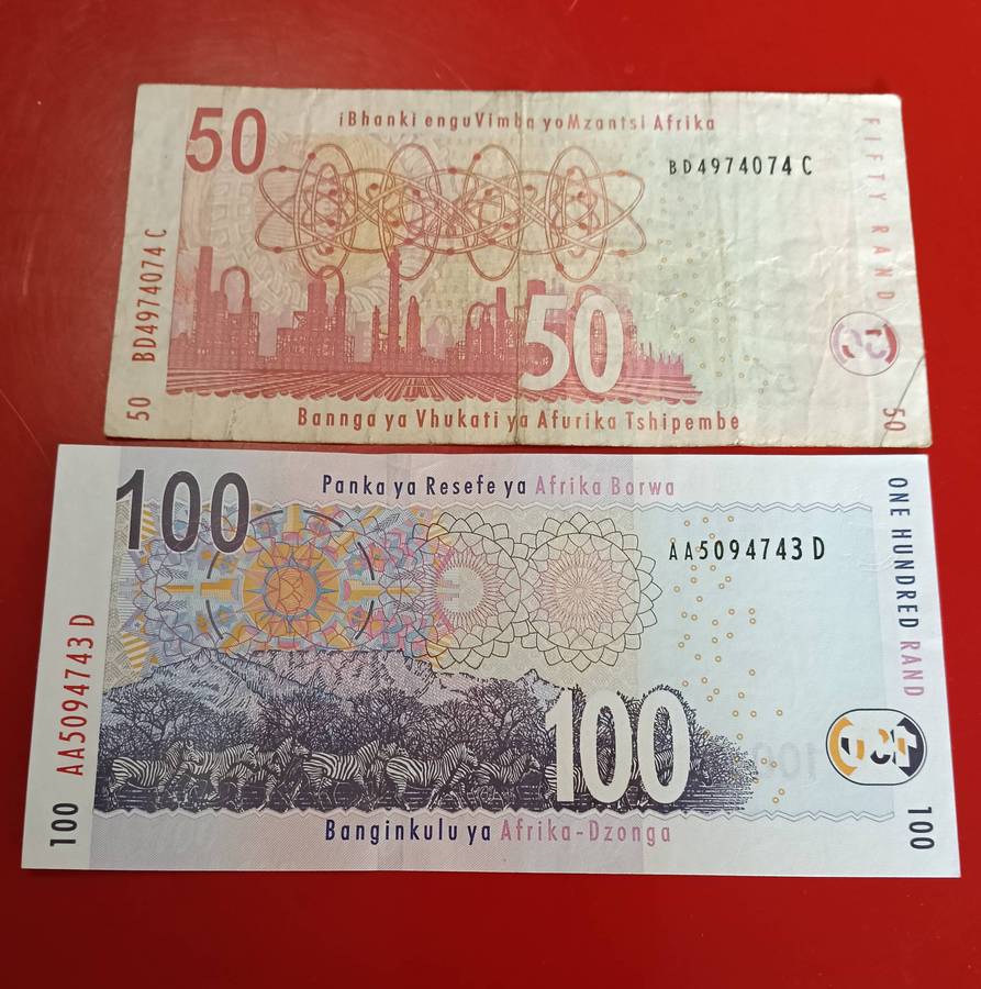S A "GILL MARCUS" R50 AND "AA" R100 BANKNOTE.
