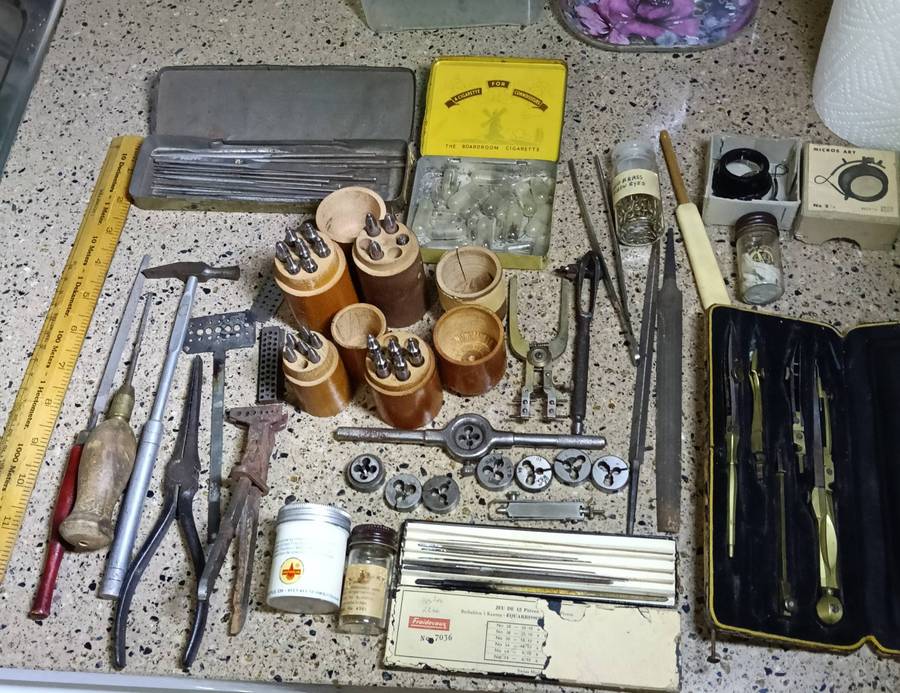 LARGE COLLECTION VINTAGE WATCHMAKER TOOLS.