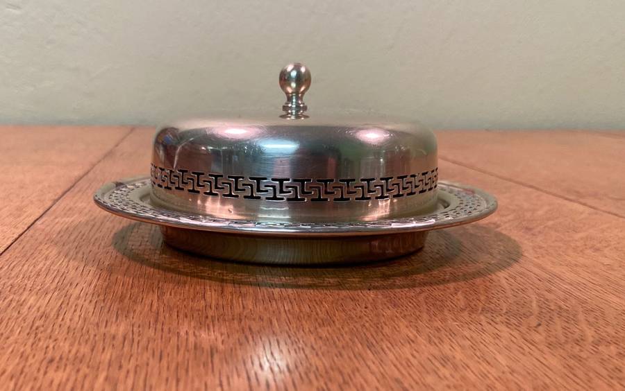 EPNS butterdish with glass liner by P.F.J. Initials Maker - VINTAGE