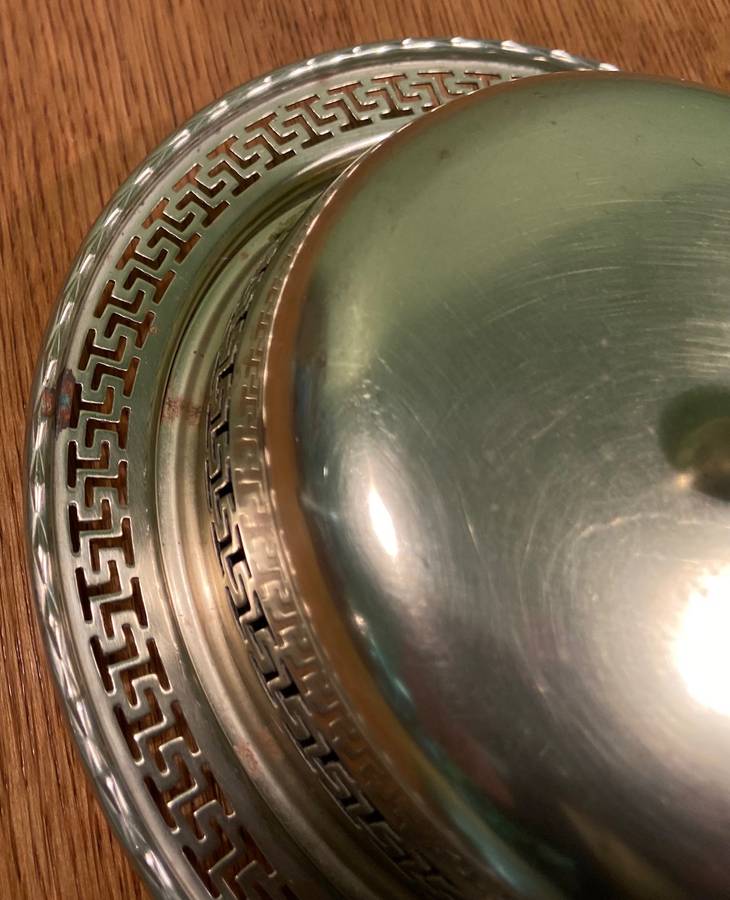 EPNS butterdish with glass liner by P.F.J. Initials Maker - VINTAGE