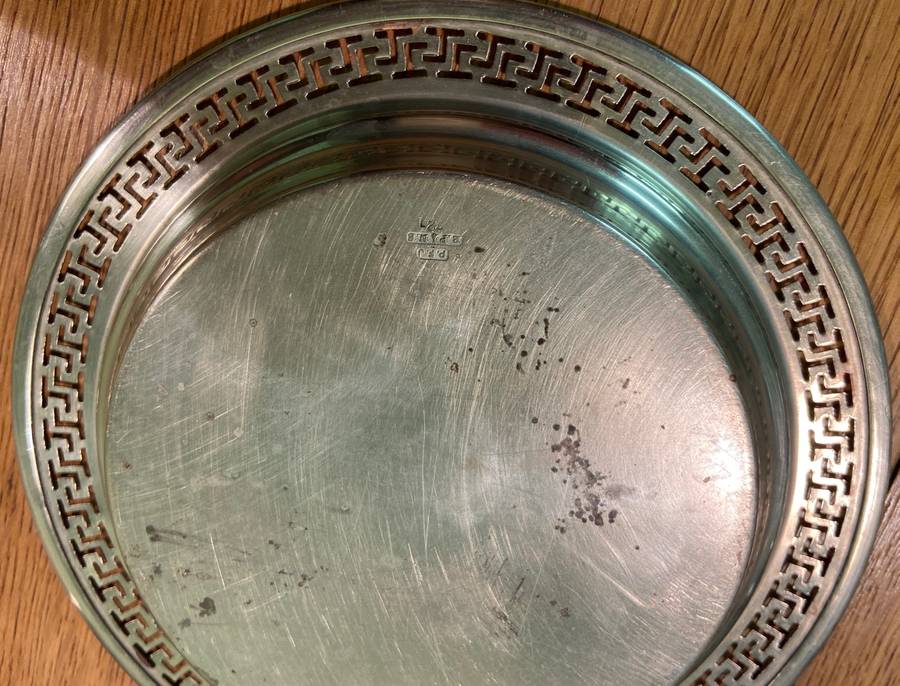 EPNS butterdish with glass liner by P.F.J. Initials Maker - VINTAGE