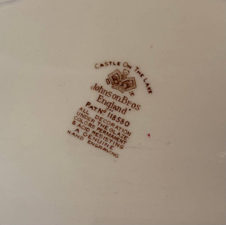 PLATTER OVAL SMALL JOHNSON BROTHERS Castle on the lake  ENGLAND  FLOWERS/FLORAL CASTLE SCENE !