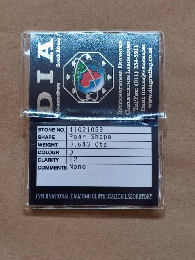 Pear Shape Natural Diamond  Cerified / Graded by  DIA