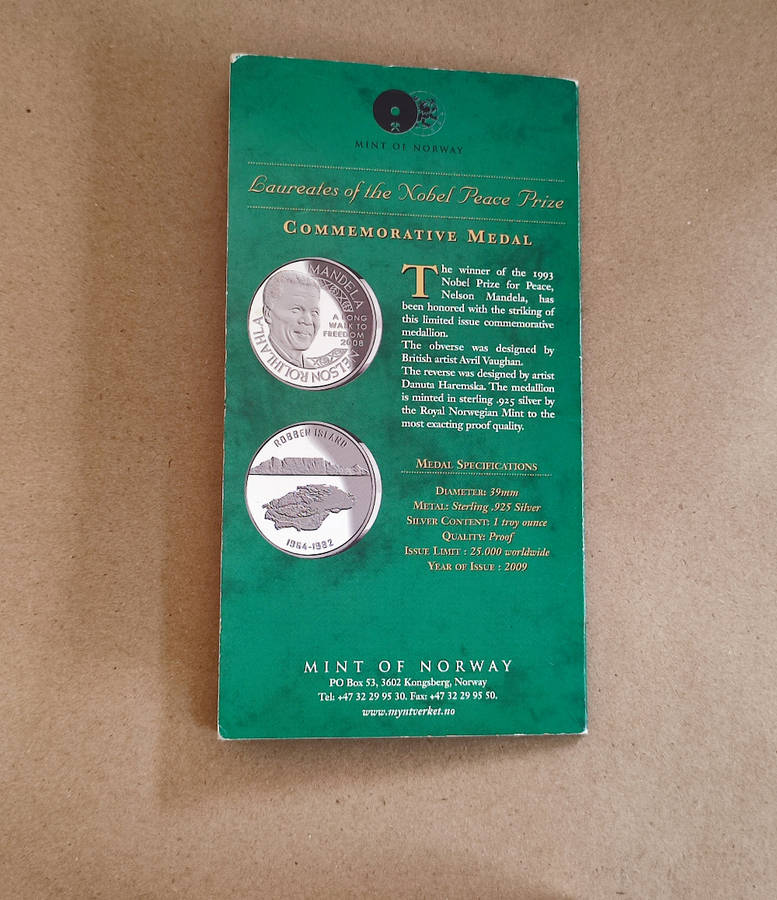 1993 COMMEMORATIVE MEDAL Nelson Mandela Nobel Peace Laureate