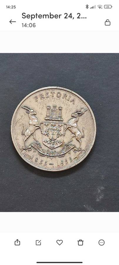 1855 - 1955 Stigter/Founder Pretoria Medal. Sterling Silver