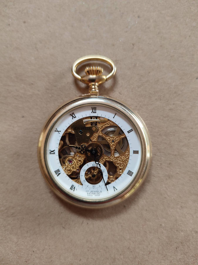 JEAN PIERRE OPEN FACE SKELLETON POCKET WATCH