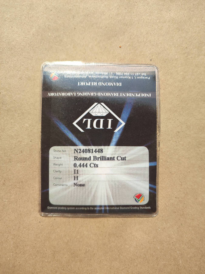 DIAMOND CERTIFIED IDL.  ROUND BRILLIANT .44ct  I1 H