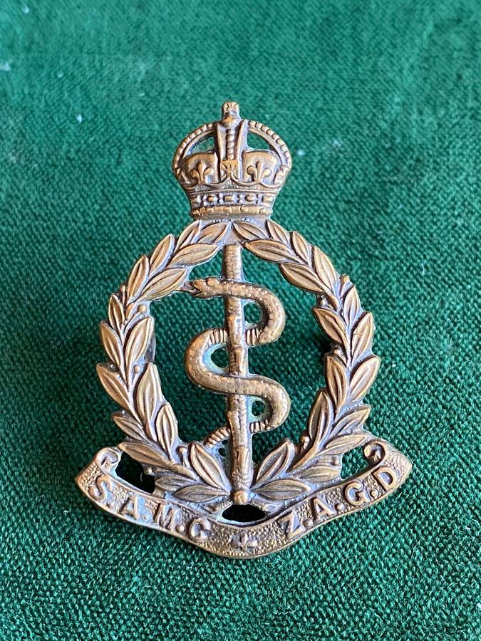 SA MEDICAL CORPS BRASS CAP BADGE-Z TYPE-WORN 1923-1926-2 LUGS