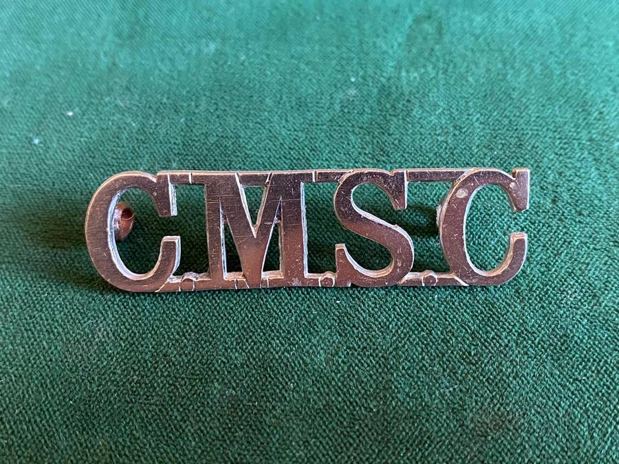 CAPE MEDICAL STAFF CORPS,SHOULDER TITLE-WORN PRE 1903-WHITE METAL- 2 LUGS-SCARCE