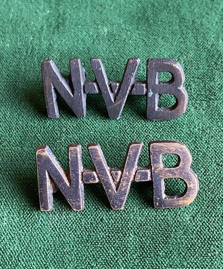 NATIONAL VOLUNTEER BRIGADE TITLE PAIR-WORN WW2-LUGS INTACT