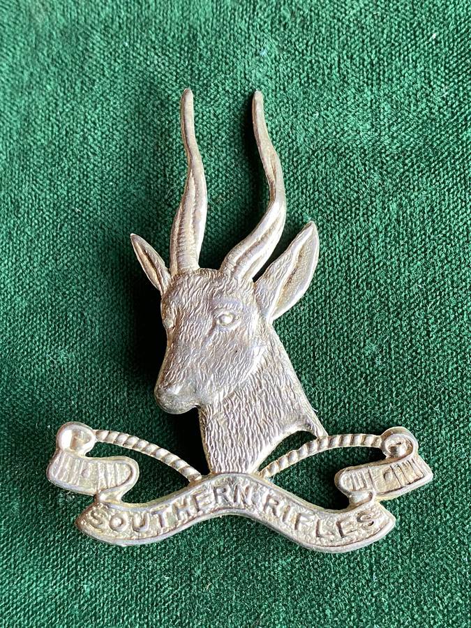 SOUTHERN RIFLES SILVER PLATED SLOUCH HAT BADGE-WORN 1914-1915