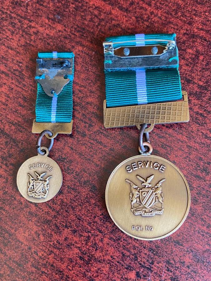 NAMIBIAN POLICE BRONZE MEDAL FOR 10 YEAR SERVICE-FULL SIZE AND MINIATURE