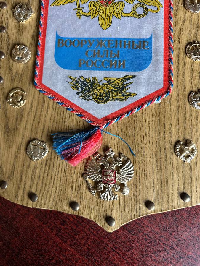 RUSSIAN COLLAR CORPS BADGES PRESENTED TO COL. DES RADMORE BY THE DEPUTY MILITARY ATTACHE,RUSSIAN EMB