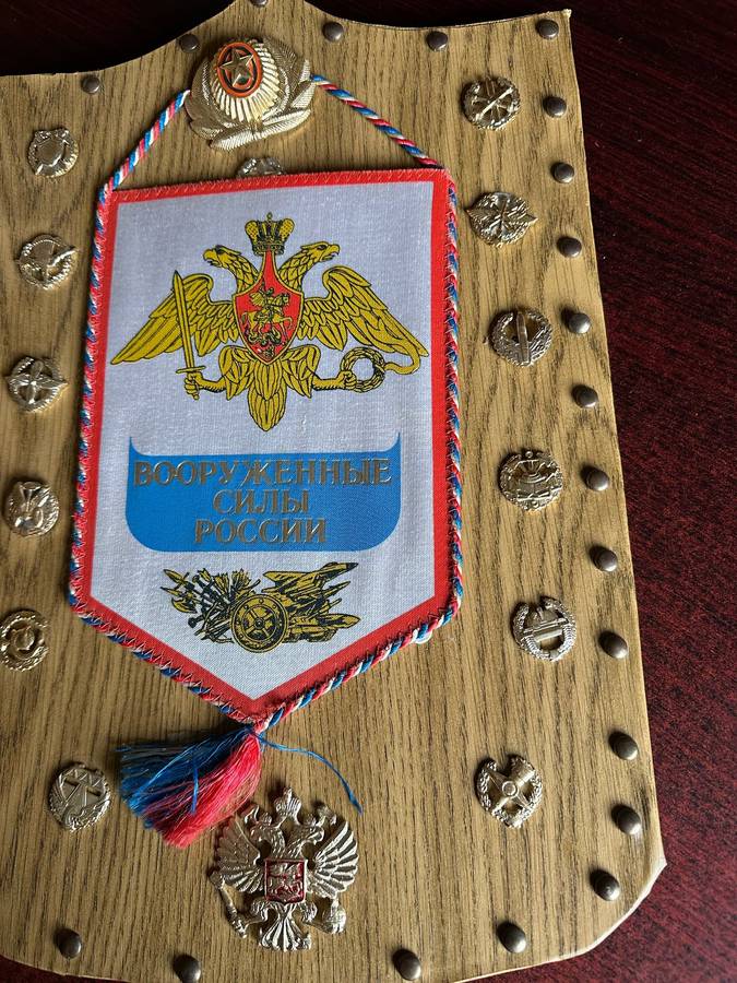 RUSSIAN COLLAR CORPS BADGES PRESENTED TO COL. DES RADMORE BY THE DEPUTY MILITARY ATTACHE,RUSSIAN EMB