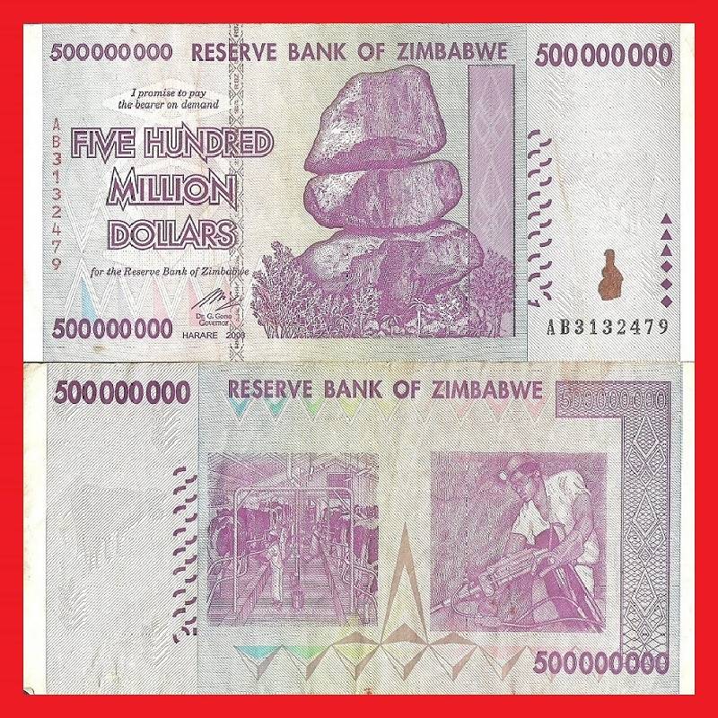 Zimbabwe 500 Million Dollar Banknote Serial AB3132479 VF