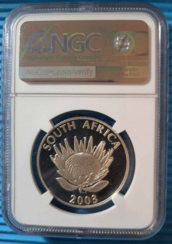 2003 South Africa Silver R1 Cricket NGC PF68 Ultra Cameo