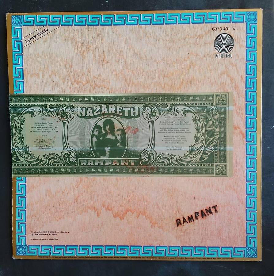 Nazareth - Rampant LP Vinyl Record - Germany Pressing