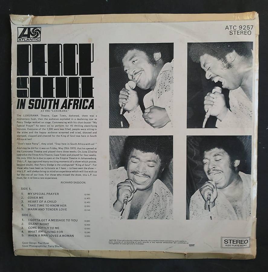 Percy Sledge - Percy Sledge in South Africa LP Vinyl Record