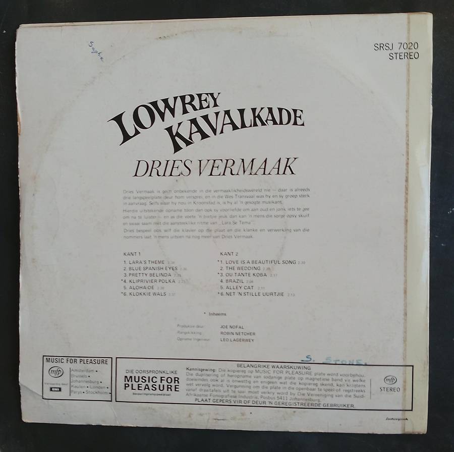 Lowery Kavalkade - Dries Vermaak LP Vinyl Record