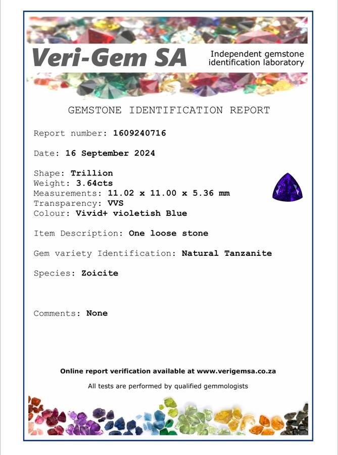 3.64ct Tanzanite Gemstone - Certified