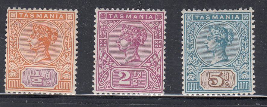 TASMANIA 1892-99 SG 216-218 PERF 14 MH.
