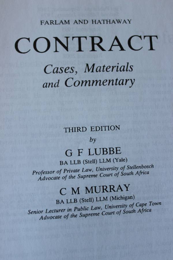 FARLAM & HATHAWAY - CONTRACT CASES, MATERIALS AND COMMENTARY  by Gerhard Lubbe and Christina Murray