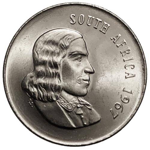 1967 South Africa English 20c uncirculated nickel
