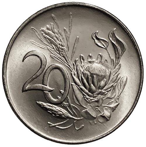 1967 South Africa English 20c uncirculated nickel