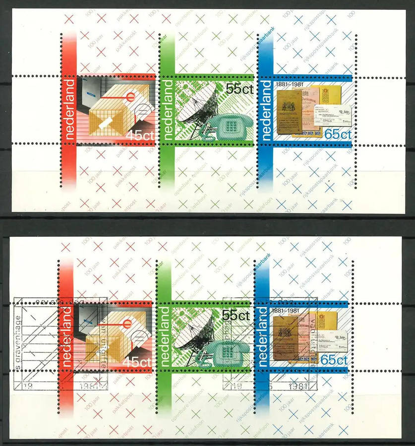 Netherlands 1981 100th Anniv Postal and Telegraph Services 2 x Minisheets UMM and CTO