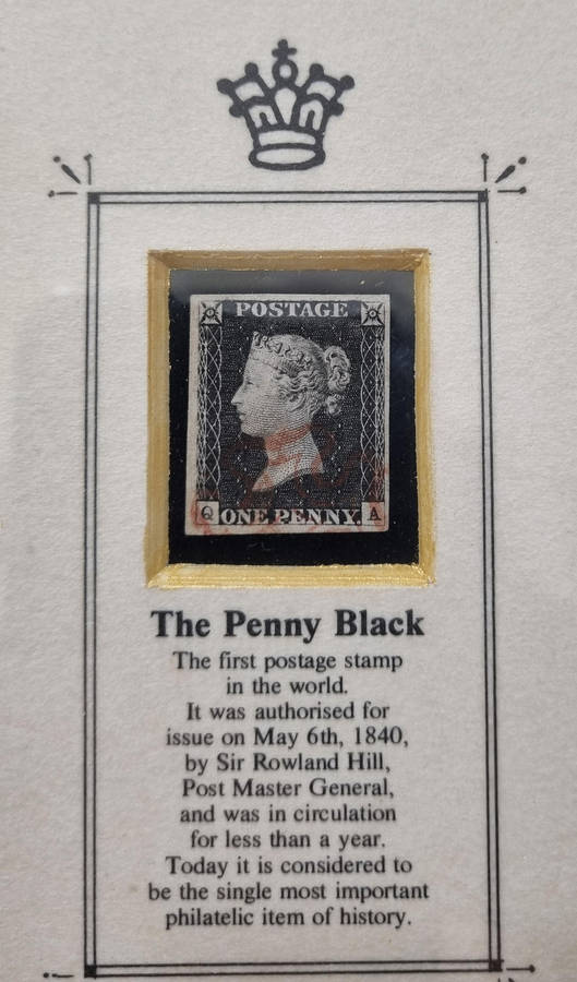 GB 1840 One Penny Black Mounted in Bronze Frame in Presentation Box