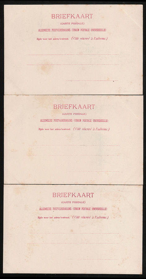 TRANSVAAL C 1900 J.H. DE BUSSY THREE DIFFERENT UNUSED POSTCARDS IN OLIVE-GREEN SHADE. AVERAGE COND