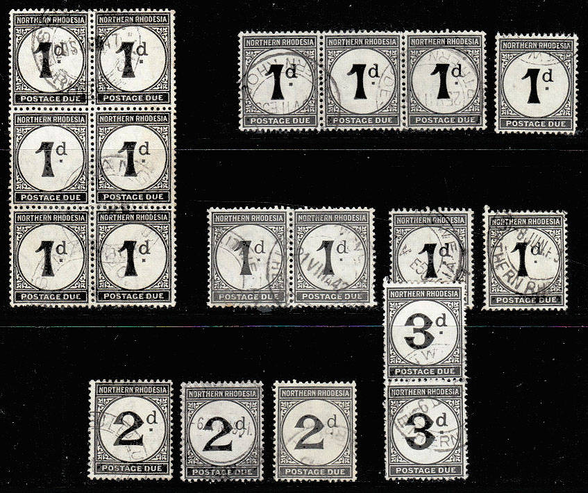 NORTHERN RHODESIA 1929 POSTAGE DUES ½d, 1d AND 3d USED ALL WITH DUPLICATION. SACC 1-3 CAT R 1510