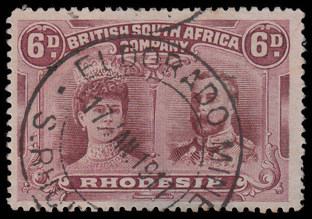 RHODESIA BSAC VERY FINE "ELDORADO MINE 17 JAN 1911" S. RHODESIA POSTMARK ON 6d DOUBLE HEAD