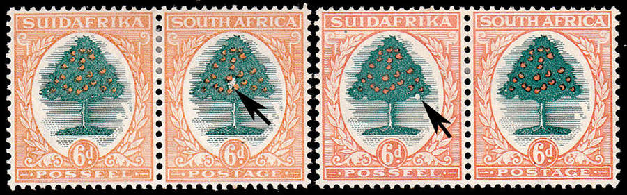 UNION 1930-45 ROTOS 6d INV WMK TWO DIFF TYPES IN PAIRS BOTH WITH VARIETIES. FINE LMM.