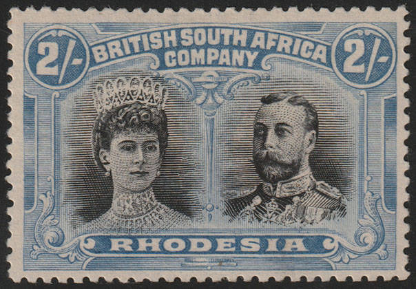 BSAC 1910 DOUBLE HEADS 2s BLACK AND ULTRAMARINE WITH GASH IN EAR VARIETY FINE MINT. SACC 153 VAR