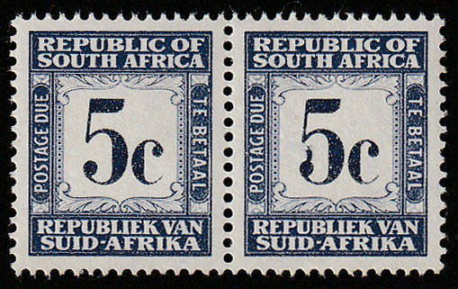 RSA 1961 POSTAGE DUES 1ST DECIMAL VALUES 5c PAIR WITH PART CLOSED VALUE LOOP VERY FINE MNH. SACC 52a