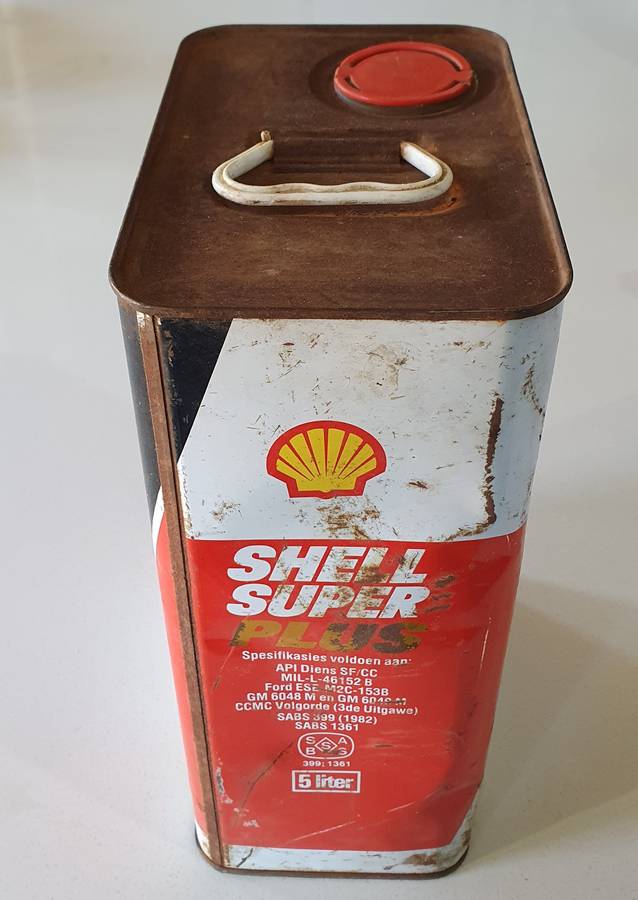 Vintage SHELL Super Plus 5 litres motor oil tin as per photo